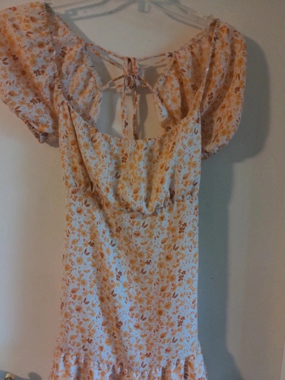 Floral Tie-Back Ruffle Hem Mini Dress - Yellow Floral - Picture 2 of 5